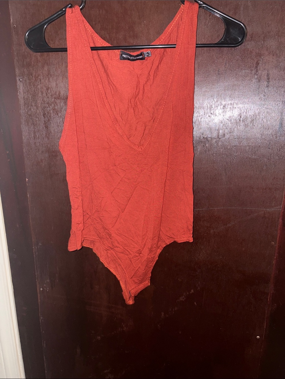 PrettyLittleThing Rust color V-Neck Sleeveless Bodysuit